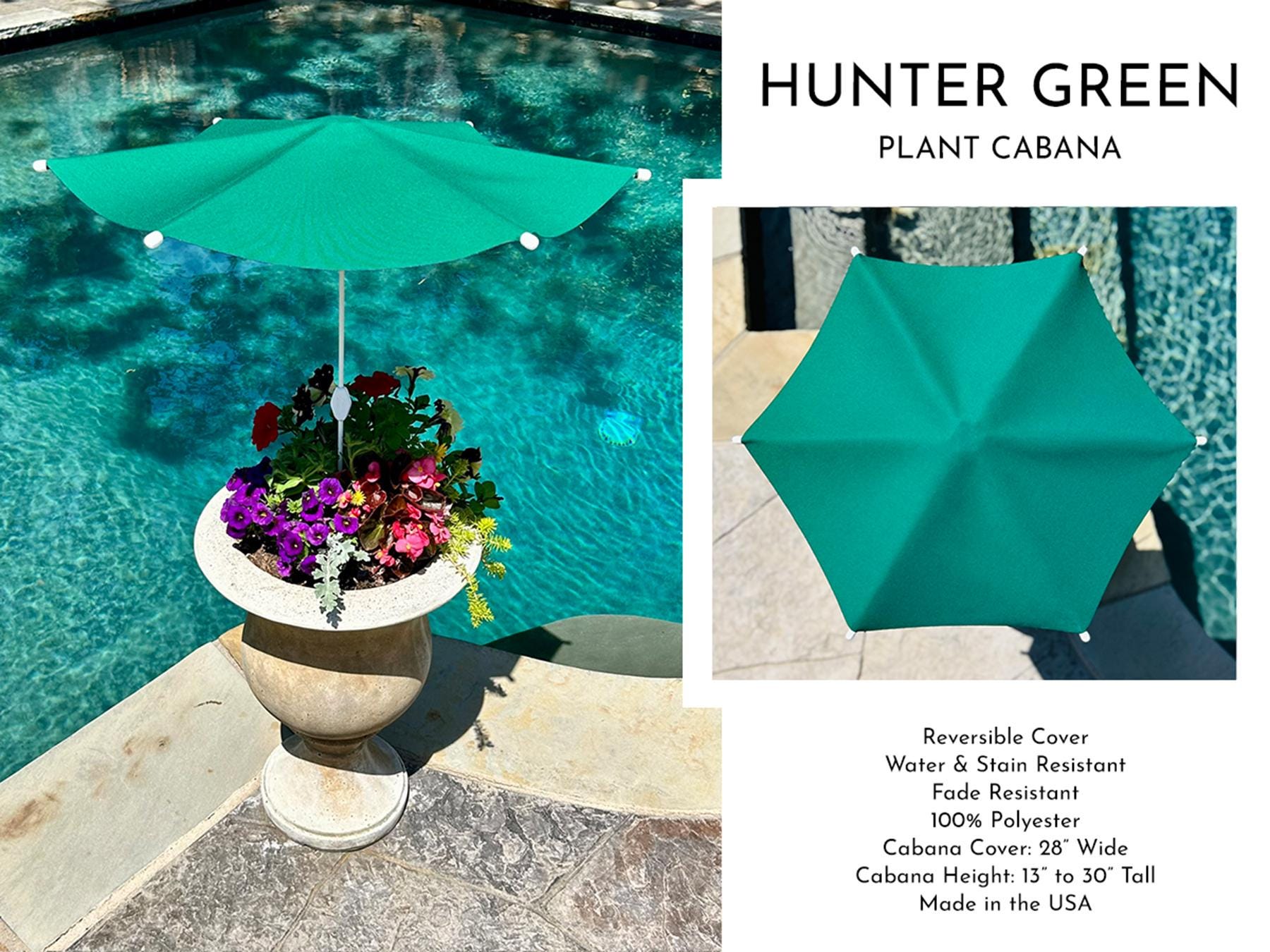 Plant Cabana™ – All the Sun. None of the Heat. Beautiful Protection for Potted Plants. 28” Wide x 30” Tall. Simple Assembly Required.