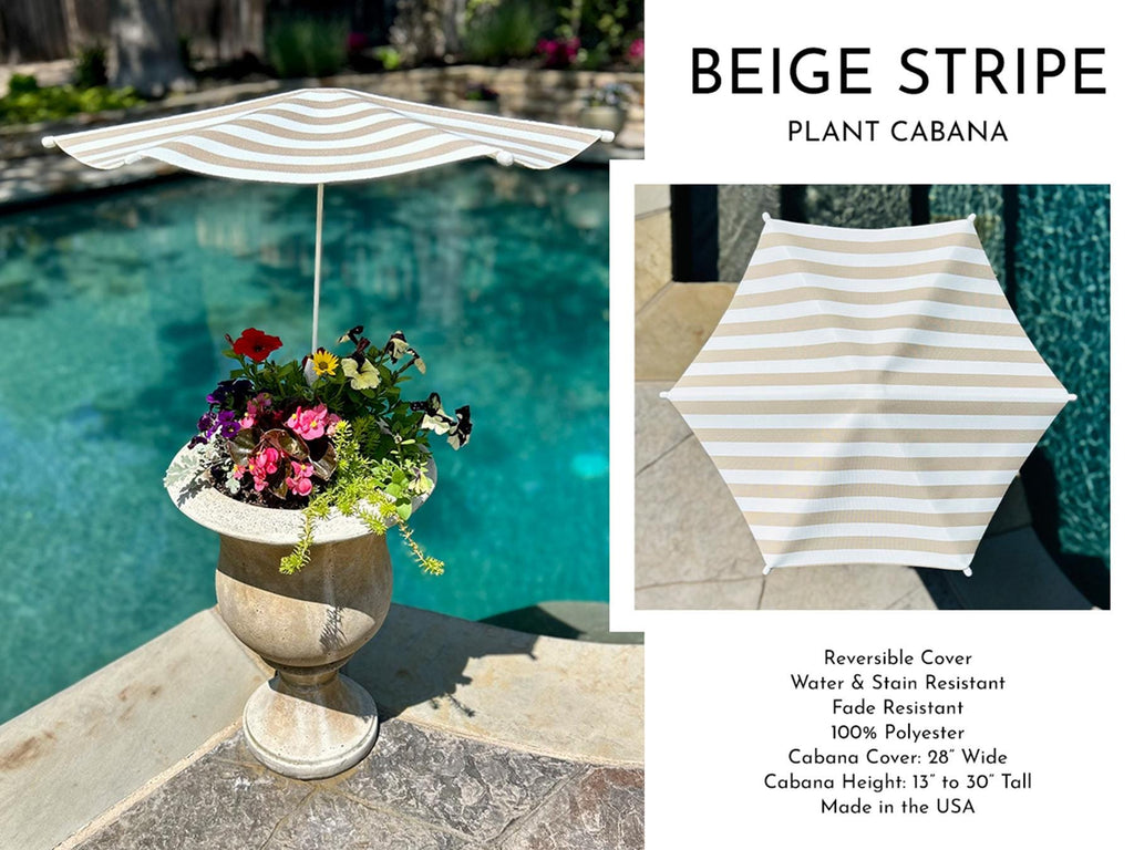 Beige Stripe Plant Cabana I Plant Shade Umbrella | Shade for Plants & Gardens | Adjustable Shade 28" Wide, 13"–30" Tall | Assembly Required