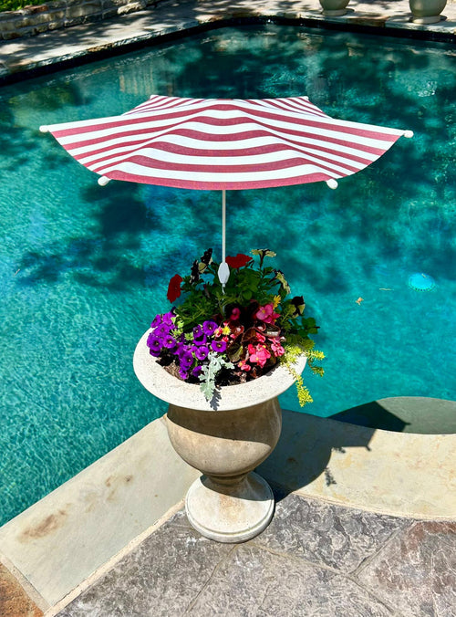 Burgundy Stripe Plant Cabana I Plant Shade Umbrella | Shade for Plants & Gardens | Adjustable Shade 28" Wide, 13"–30" Tall | Assembly RQ