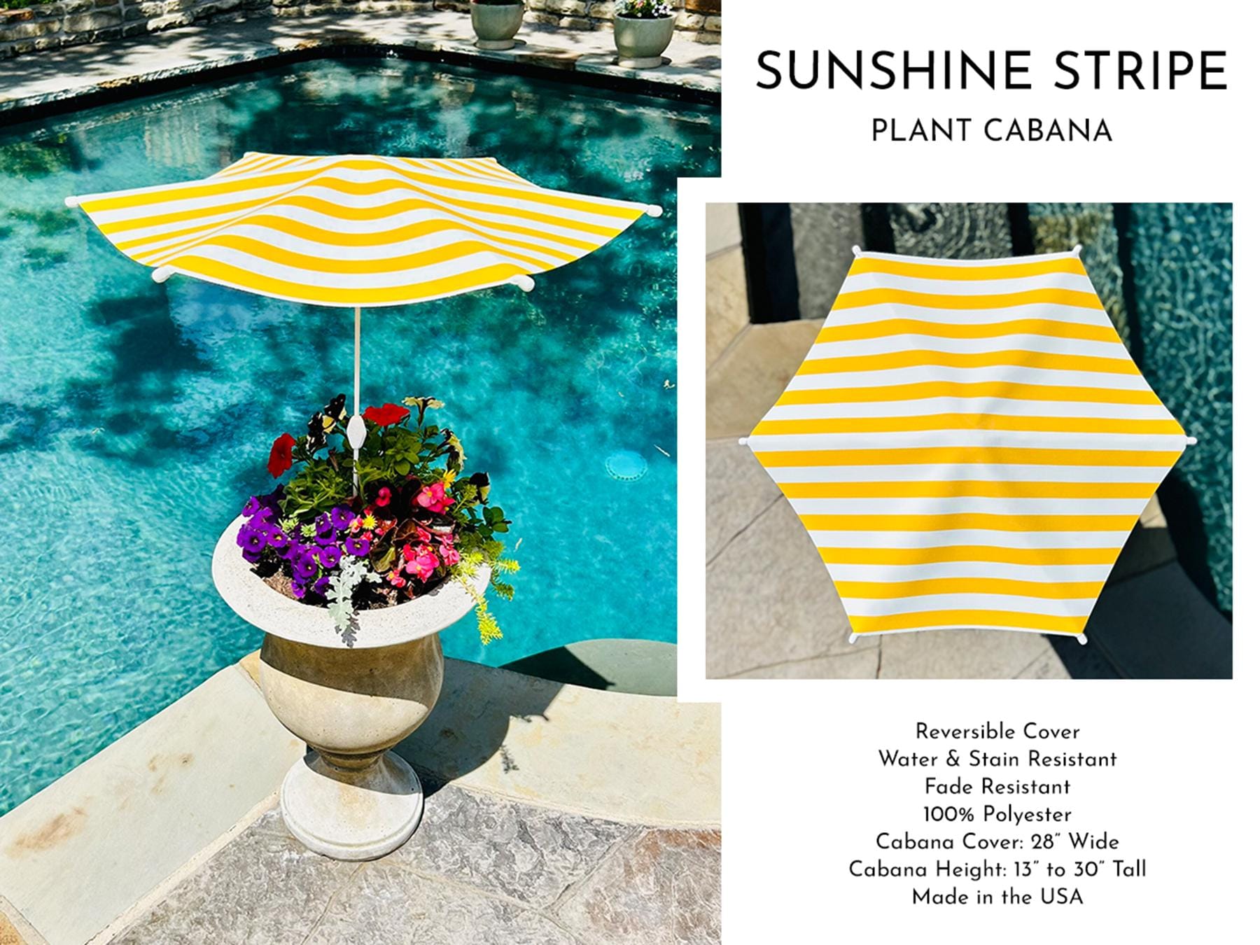 Plant Cabana™ – All the Sun. None of the Heat. Beautiful Protection for Potted Plants. 28” Wide x 30” Tall. Simple Assembly Required.