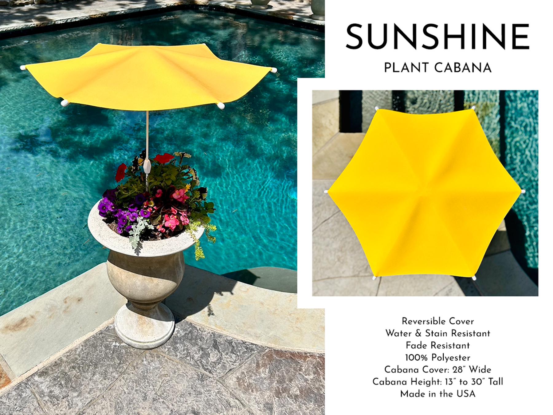Plant Cabana™ – All the Sun. None of the Heat. Beautiful Protection for Potted Plants. 28” Wide x 30” Tall. Simple Assembly Required.