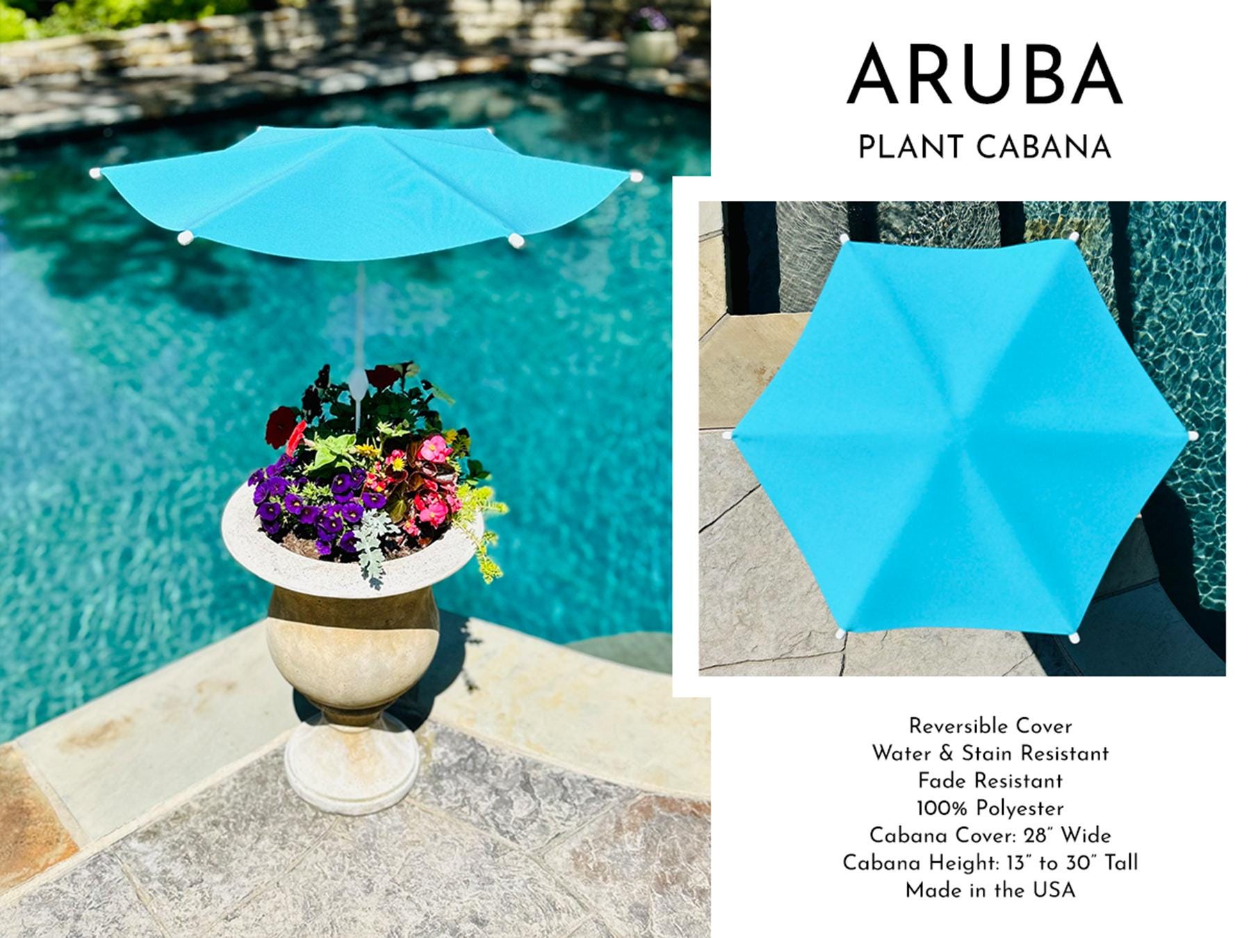 Plant Cabana™ – All the Sun. None of the Heat. Beautiful Protection for Potted Plants. 28” Wide x 30” Tall. Simple Assembly Required.
