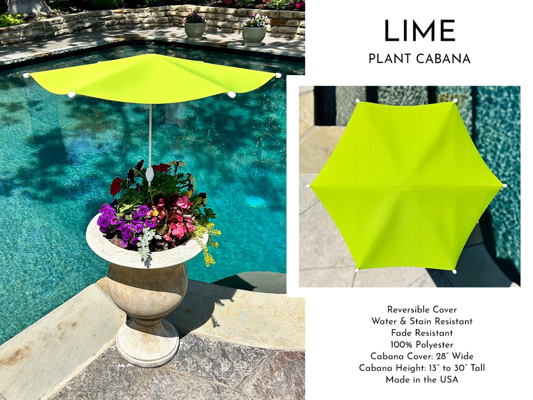 Plant Cabana™ – All the Sun. None of the Heat. Beautiful Protection for Potted Plants. 28” Wide x 30” Tall. Simple Assembly Required.